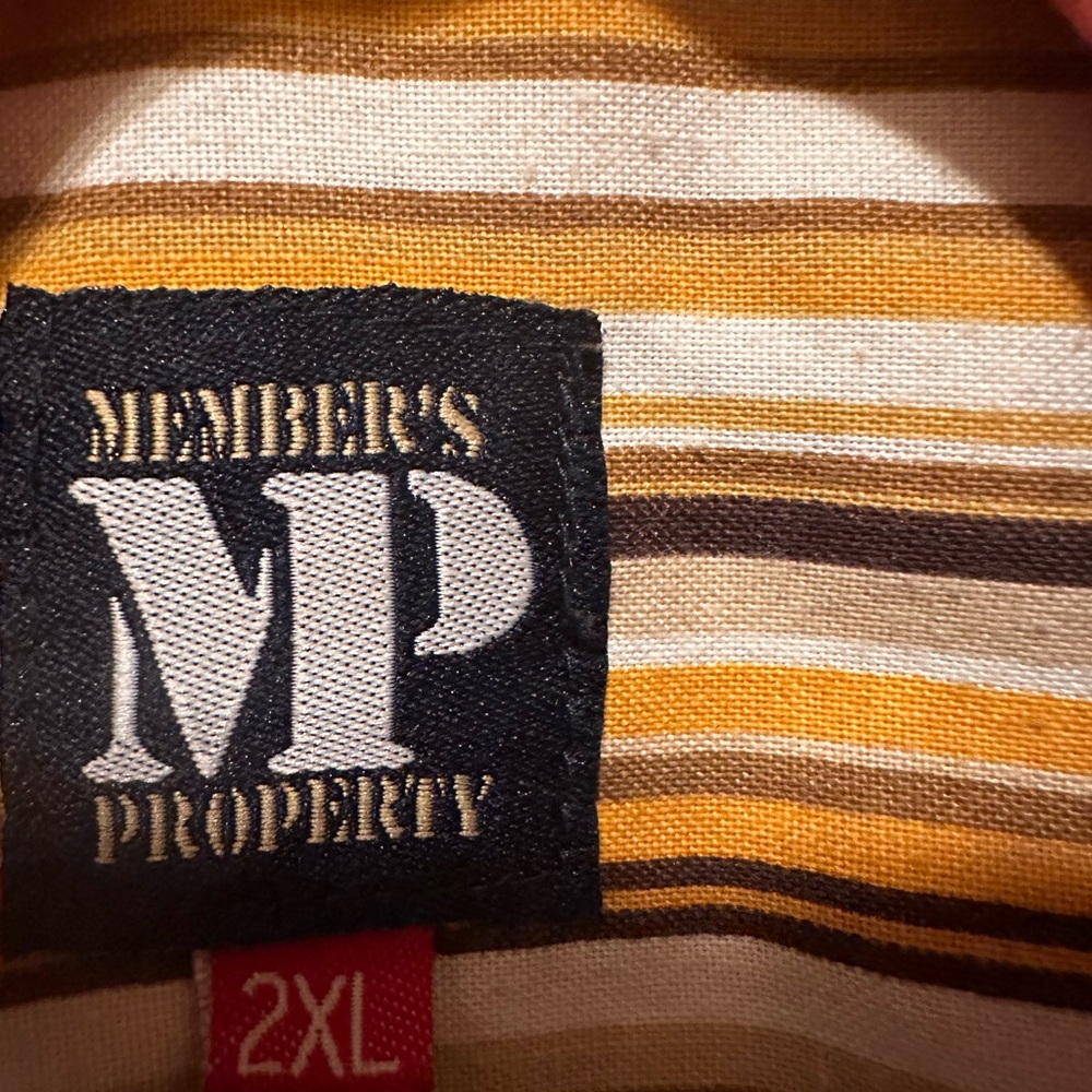 Men's Two-Tone Denim and Yellow Striped Button-Up Shirt - Picture 5 of 5
